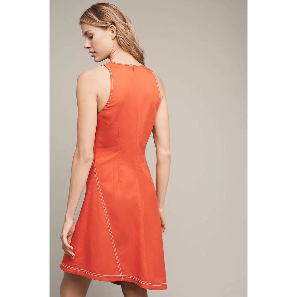 Maeve Orange-Red Cotton Linen Bileu Asymmetrical A-Line Summer Dress Size 6 - Picture 2 of 12